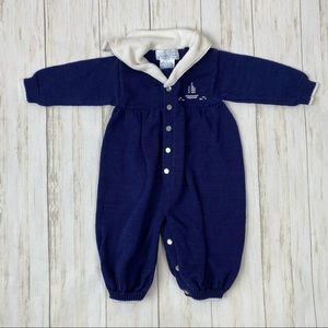 Vintage Sophie Dess Blue Knit Sailboat One Piece
